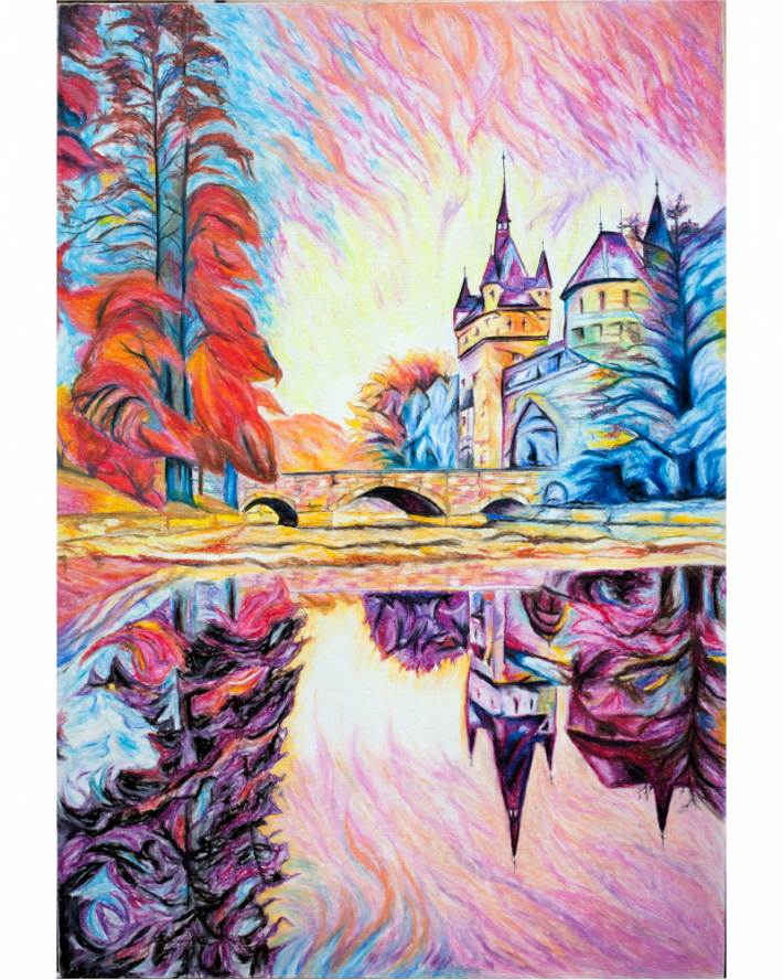 Castle in City Park - Hand Embellished